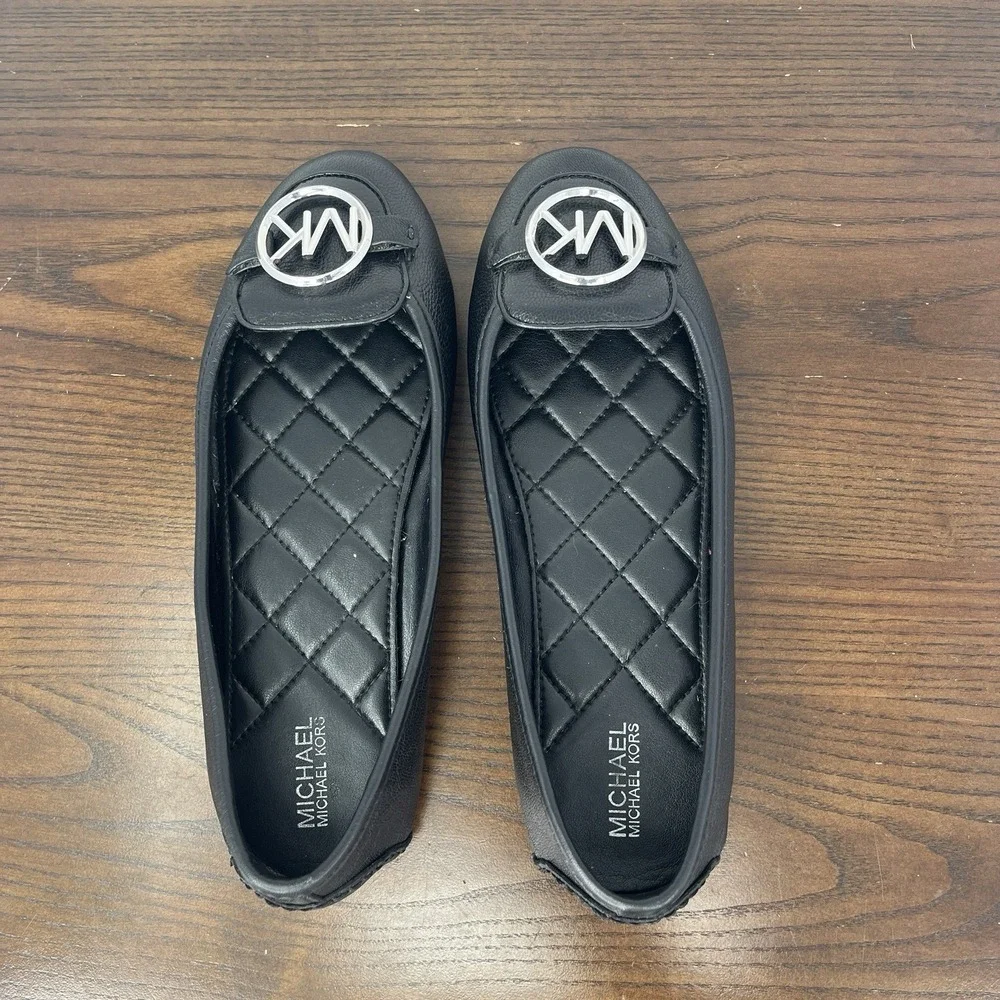 Michael Kors Lillie Shoes Women's 6.5M Black Leather Ballet Flats Ballerina Logo